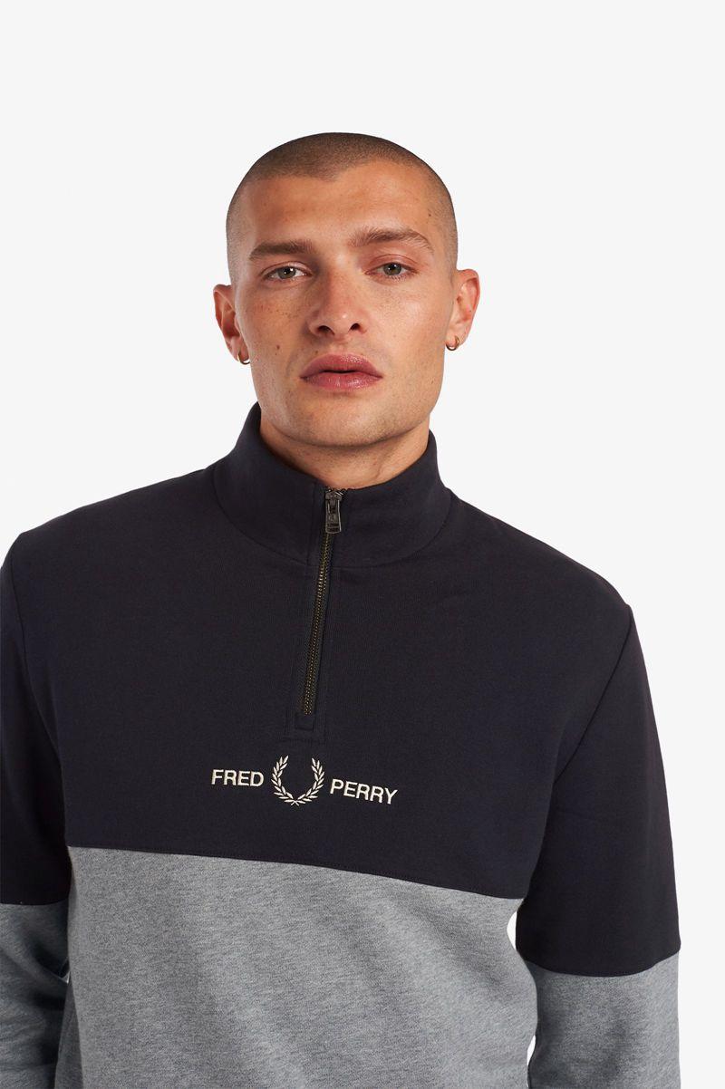 Grey Fred Perry Colour Block Half Zip Men's Sweatshirts | PH 1567OKIR